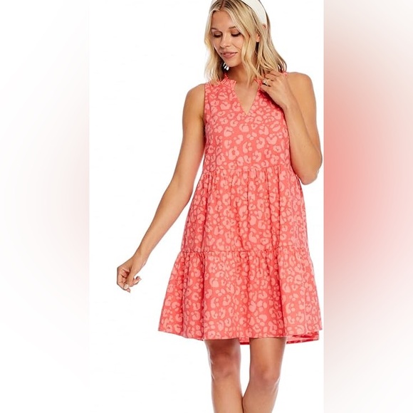 Mud Pie Coral Leopard Brekke Tiered Dress Size M - Picture 1 of 10